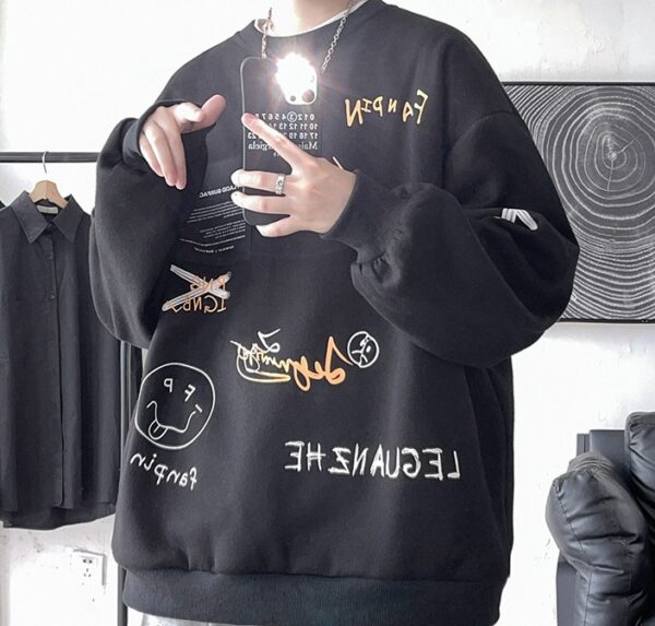 Large Size Loose Print Pullover - Image 5
