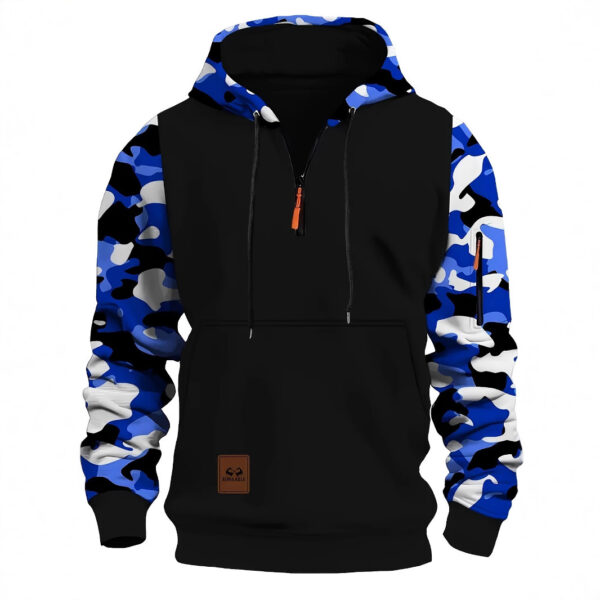 Stitching Hooded Men's Camouflage Zipper Sweater - Image 6
