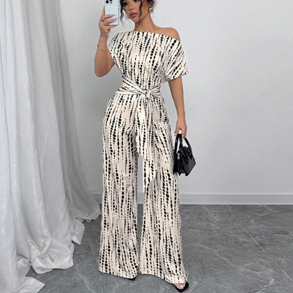 Vacation Style Slant Shoulder Strap Wide Leg Jumpsuit - Image 4
