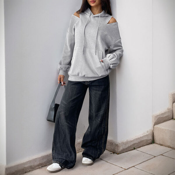 Long Sleeve Drawstring Hooded Pullover Sweater - Image 4