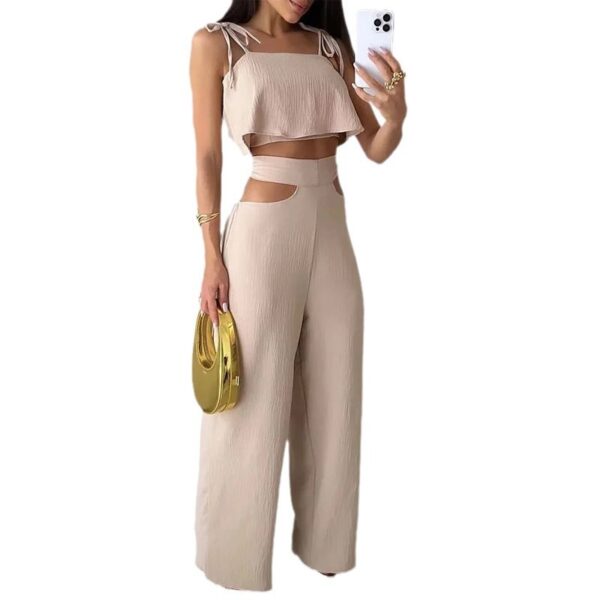Cross-border Solid Color Sling Top Casual Hollow-out Trousers Suit - Image 7