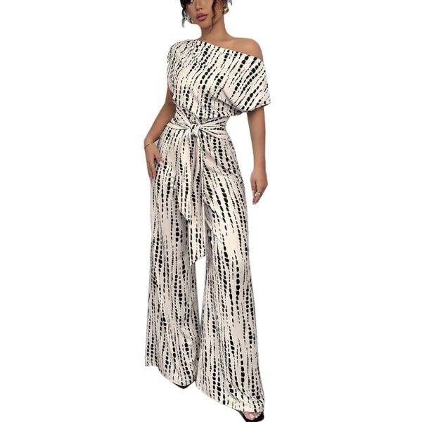 Vacation Style Slant Shoulder Strap Wide Leg Jumpsuit - Image 2