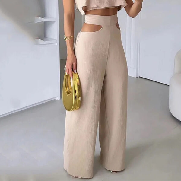 Cross-border Solid Color Sling Top Casual Hollow-out Trousers Suit - Image 5