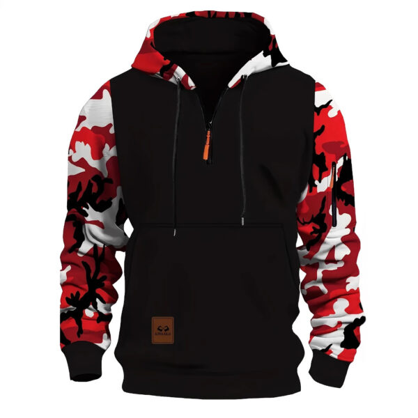Stitching Hooded Men's Camouflage Zipper Sweater - Image 7