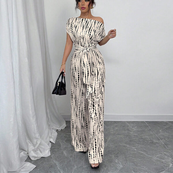 Vacation Style Slant Shoulder Strap Wide Leg Jumpsuit - Image 3