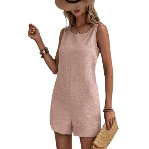 Women's Solid Color Sleeveless Jumpsuit Shorts - Image 4