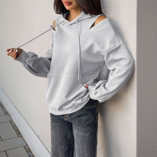 Long Sleeve Drawstring Hooded Pullover Sweater - Image 2