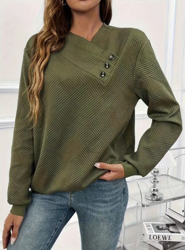 Women's Elegant Asymmetrical Hem Button-Front Long Sleeve Sweatshirt - Image 5