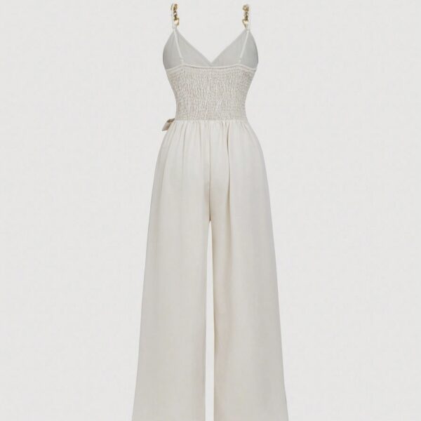 Ladies' Solid Color Elegant V-neck Strap Buckle Shoulder Strap Jumpsuit - Image 5