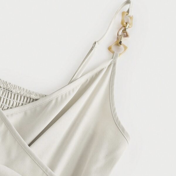 Ladies' Solid Color Elegant V-neck Strap Buckle Shoulder Strap Jumpsuit - Image 4