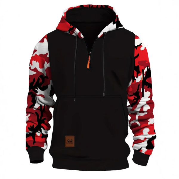 Stitching Hooded Men's Camouflage Zipper Sweater - Image 4