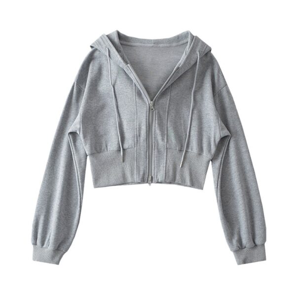 Women's Shoulder Hooded Double Zipper Sweater - Image 9