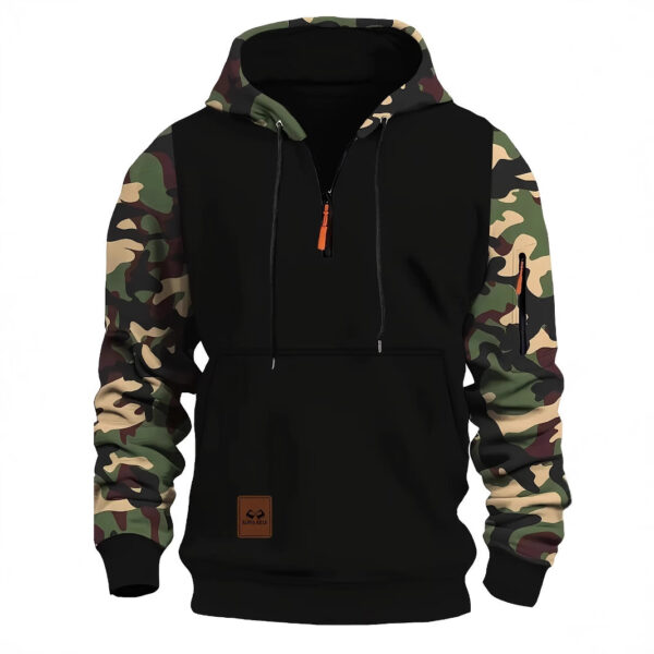 Stitching Hooded Men's Camouflage Zipper Sweater - Image 2
