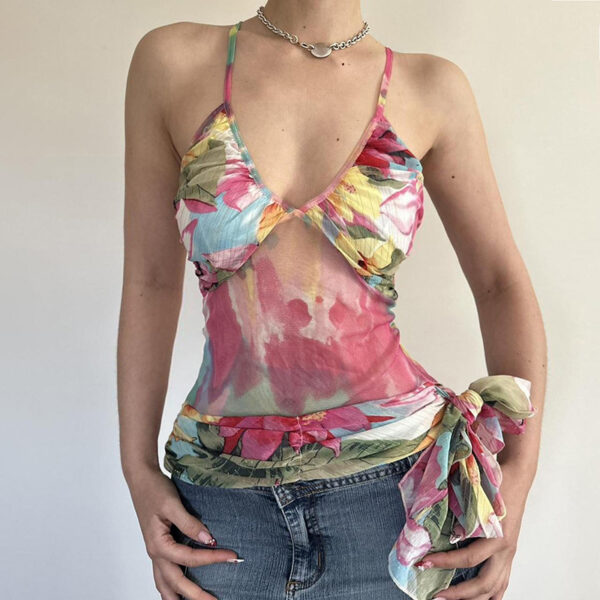 Vacation Style Colourful Abstract Plant Printed Suspenders - Image 2