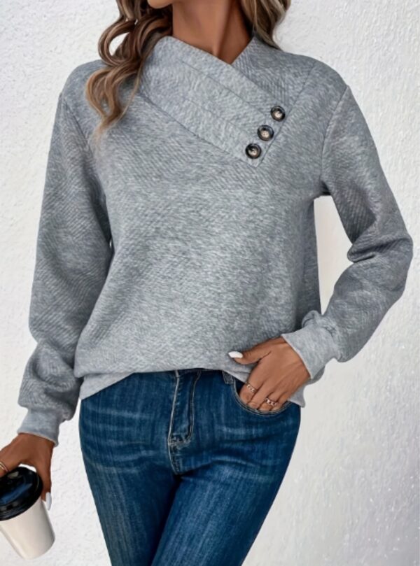 Women's Elegant Asymmetrical Hem Button-Front Long Sleeve Sweatshirt - Image 3