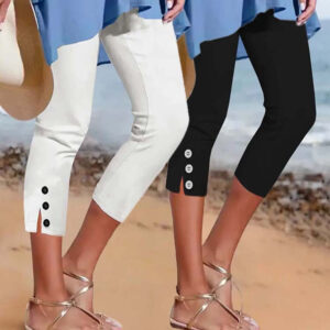 Cropped Pants Tight Button Casual Pants For Women
