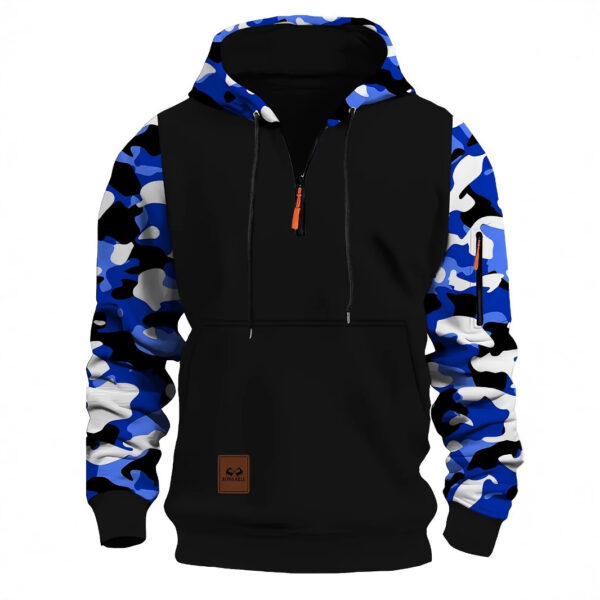 Stitching Hooded Men's Camouflage Zipper Sweater - Image 3