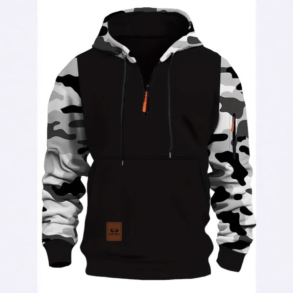 Stitching Hooded Men's Camouflage Zipper Sweater - Image 9