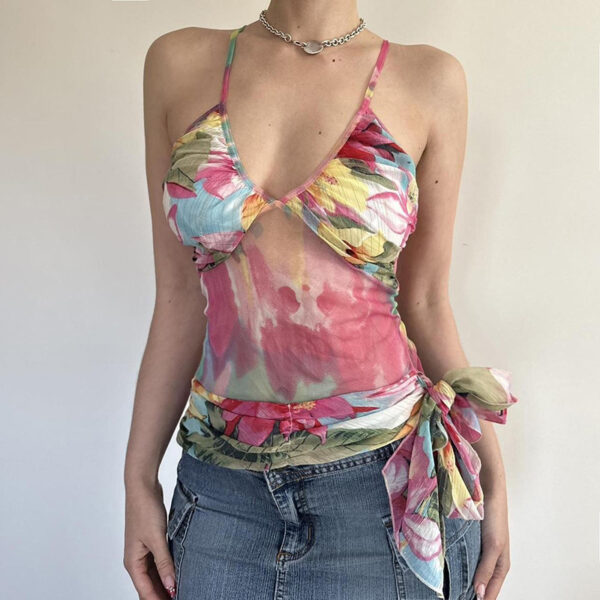 Vacation Style Colourful Abstract Plant Printed Suspenders - Image 4