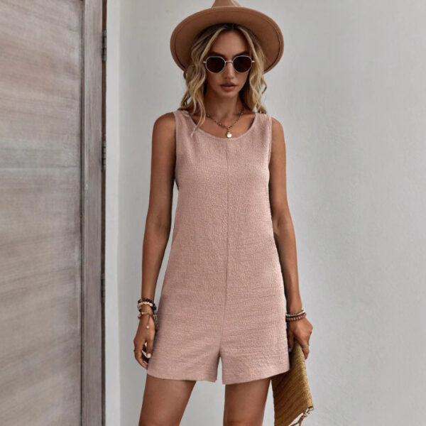 Women's Solid Color Sleeveless Jumpsuit Shorts - Image 2